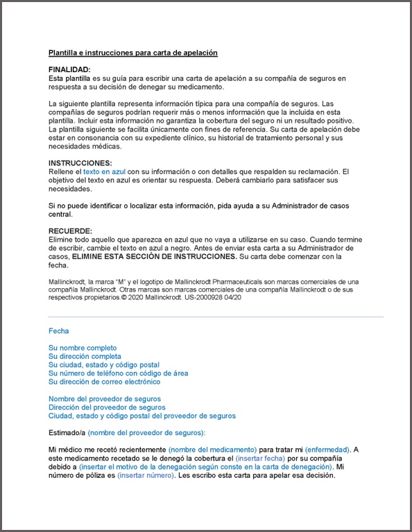 Get the patient appeals letter template (Spanish)
